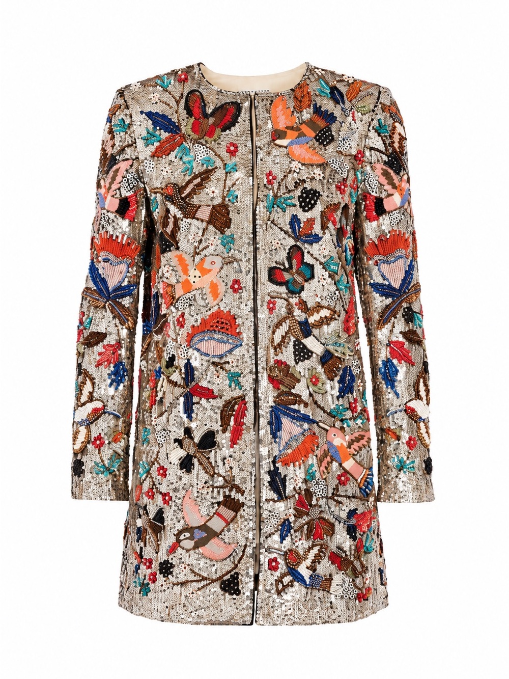 Alice + Olivia Rory Embellished Sequin Beaded Butterfly Bird Open Long Jacket